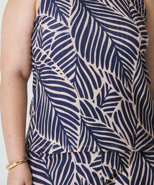 Blusa Plus Size Feminina Estampa Folhas Marisa Azul