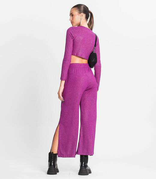 Calça Juvenil Feminina Em Ribana Canelada Minty Roxo