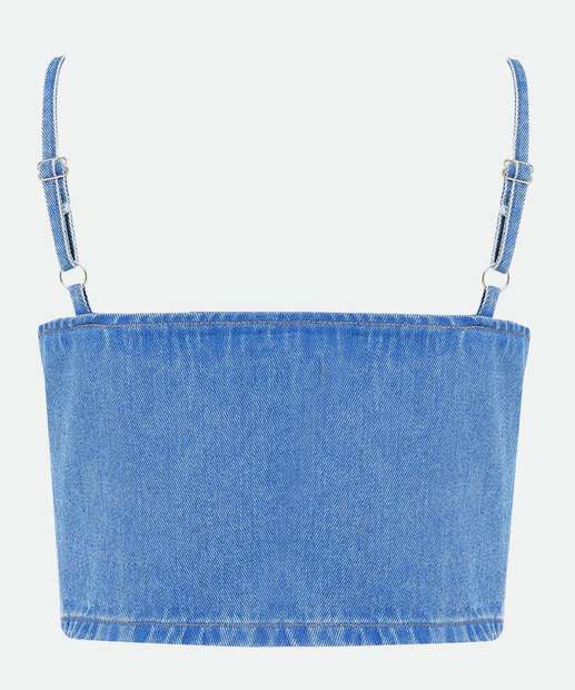 Blusa Cropped Feminina Jeans Zíper Marisa