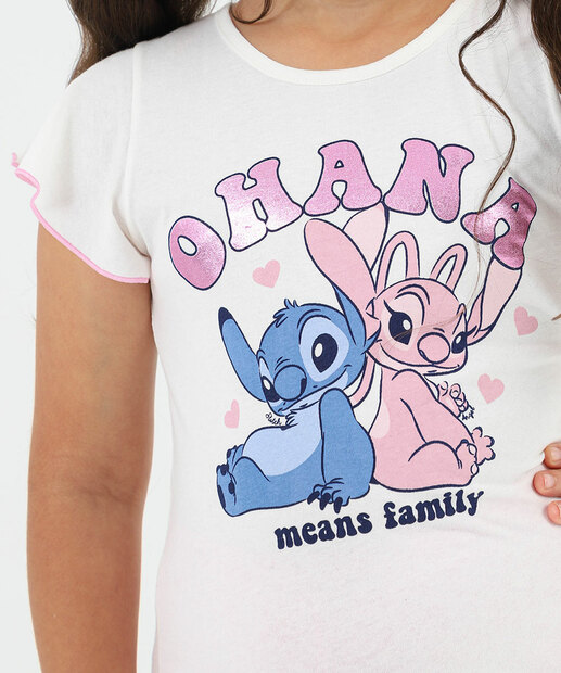 Blusa Infantil Estampa Stitch e Angel Tam 4 a 10 Off White