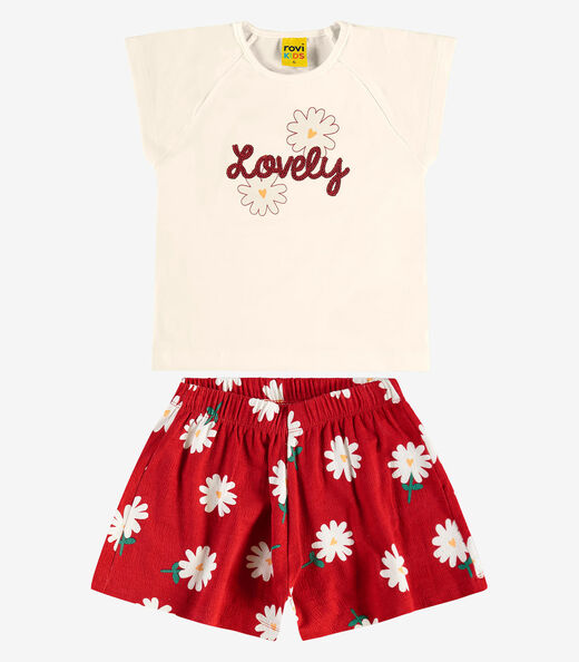 Conjunto Blusa com Shorts Cotton Rovi Kids Bege