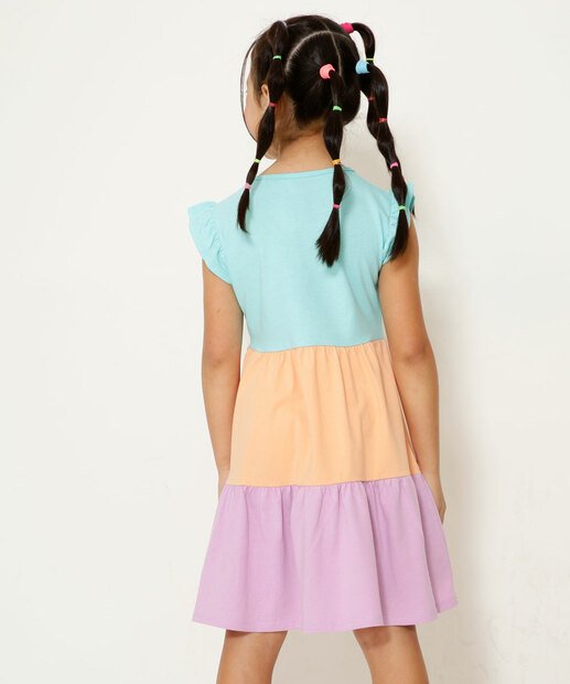 Vestido Infantil Manga Curta Recortes Marisa Tam 4 a 12