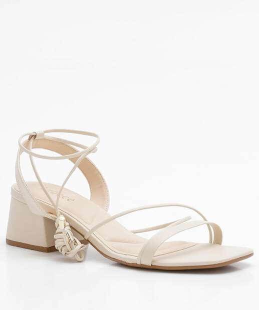 Sandália Salto Grosso Feminina Tiras Amarração Bebecê