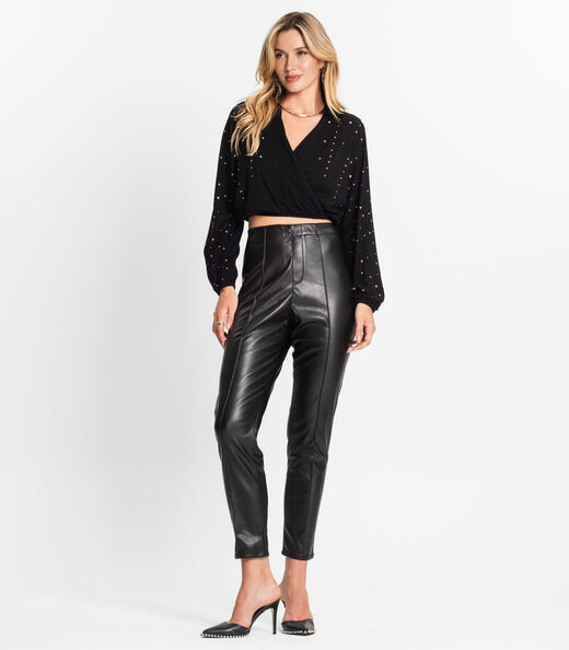 Camisa Feminina Manga Longa Com Strass Endless Preto