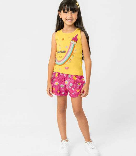 Conjunto Infantil Feminino Floral Rovitex Amarelo