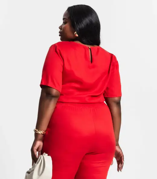 Blusa Plus Size Feminina Manga Curta Secret Glam Vermelho