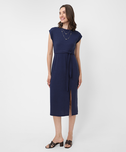 Vestido Midi Feminino Fenda Amarração Marisa Azul