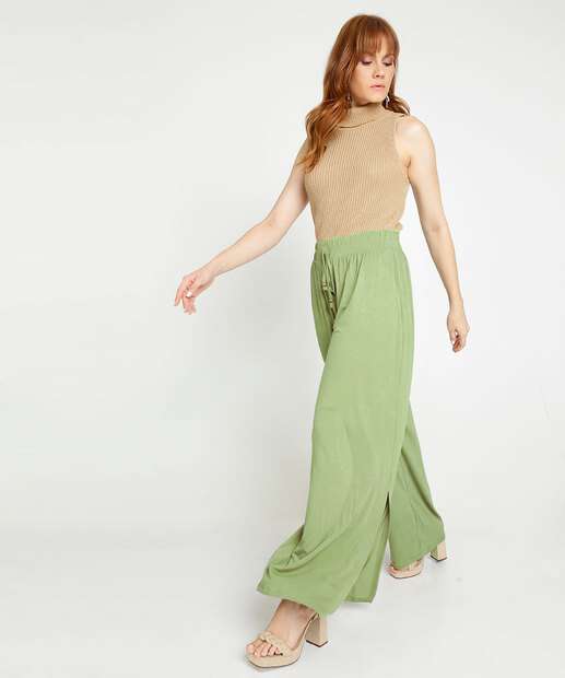 Calça Feminina Pantalona Viscolycra Fenda Marisa