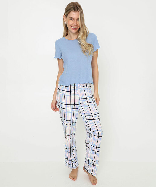 Image_Calça Pijama Feminino Avulso Xadrez Marisa Off White