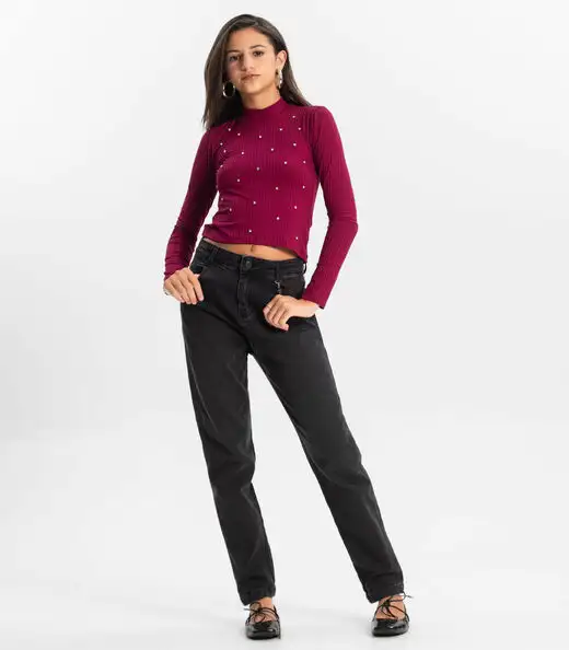 Blusa Juvenil Feminina Em Ribana Minty Vermelho