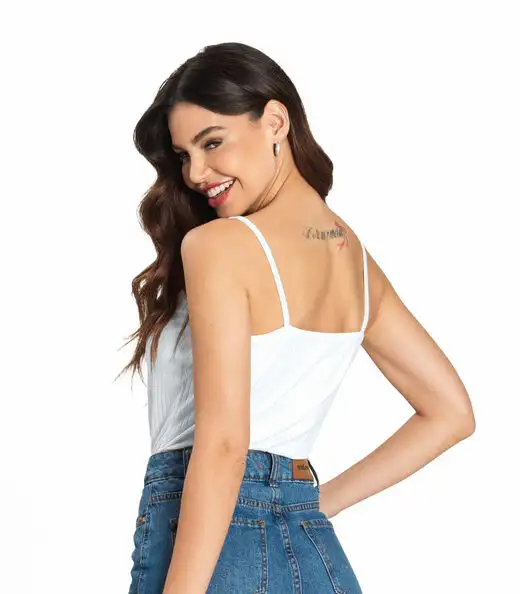 Blusa De Alça Feminina Ribana Canelada Rovitex Branco