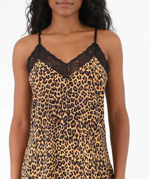 Camisola Sensual Recorte Renda Alças Finas Marisa Marrom