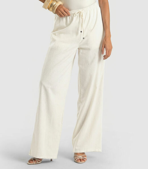 Calça Feminina Shape Pantalona Em Linho Dianna Bege