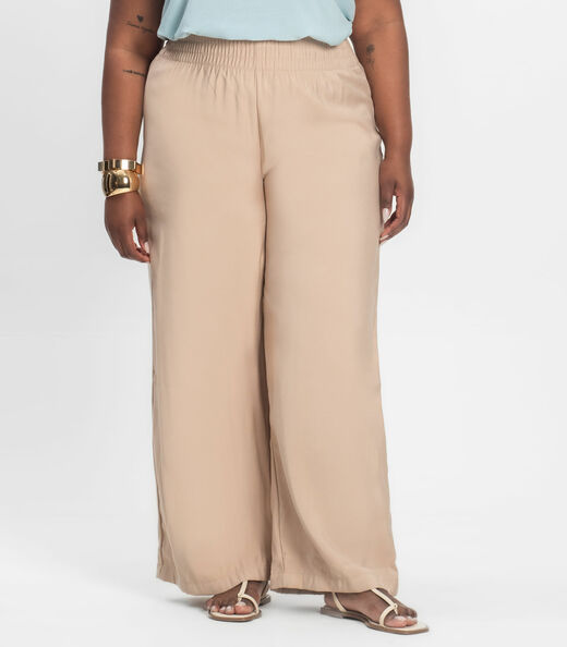 Calça Pantalona Plus Size Secret Glam Bege