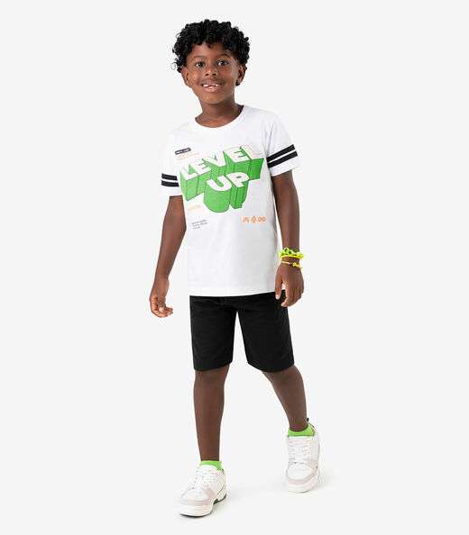 Conjunto Machão c Bermuda em Meia Malha RoviKids Branco