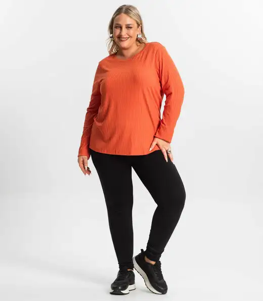 Blusa Manga Longa Ribana Canelada Secret Glam Laranja