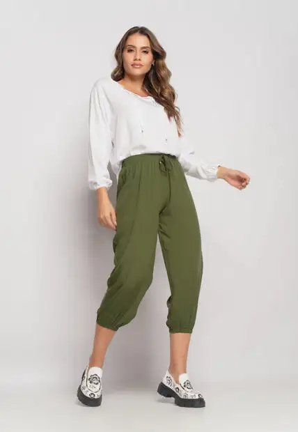 Calça Jogger Viscolinho Verde Musgo Salvatore Fashion