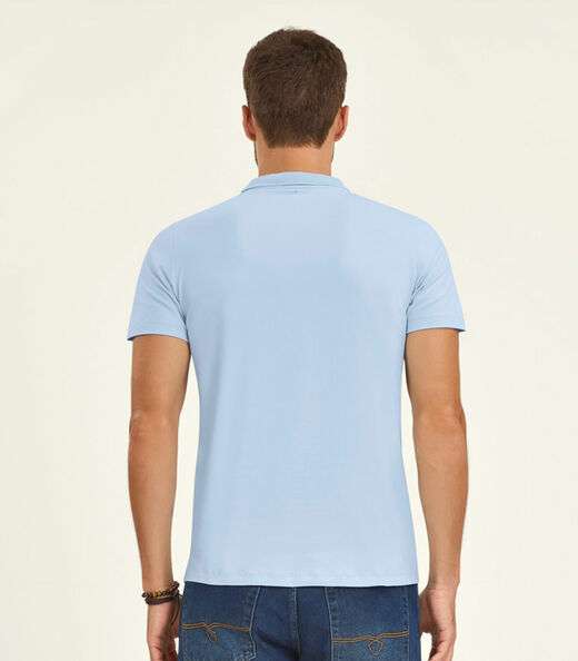 Polo Masculina Com Bolso Cotton Leve Diametro Azul