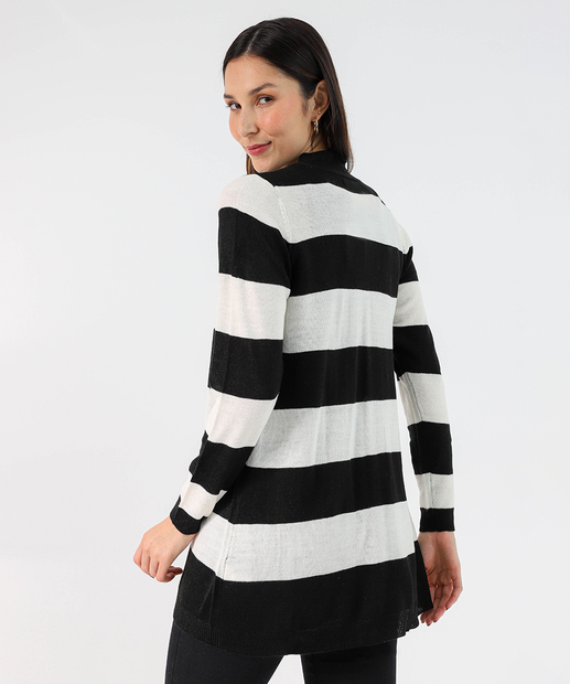 Cardigan Feminino Tricô Listrado Alongado Marisa Marrom