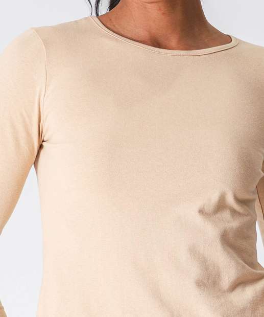 Blusa Feminina Cotton Manga Longa Marisa Bege