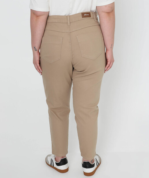 Calça Plus Size Feminina Mom Sarja Sawary Bege