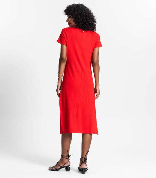 Vestido Midi Ribana Canelada Básico Rovitex Laranja