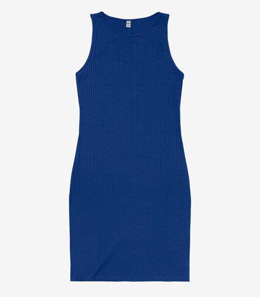 Vestido Curto Em Ribana Canelada Rovitex Azul