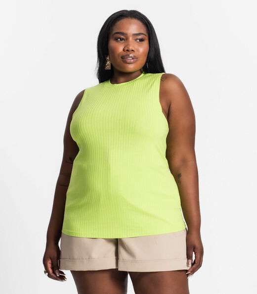 Regata Plus Size Em Ribana Canelada Secret Glam Verde
