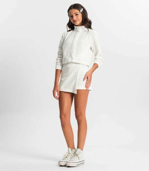 Shorts Saia Juvenil Em Tweed Minty Branco