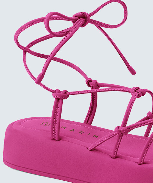 Sandália Flatform Feminina Tiras Amarração Ramarim 