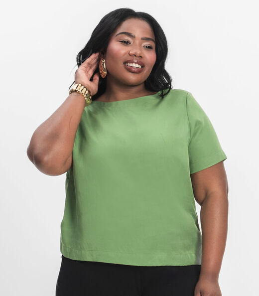 Blusa Manga Curta Feminina Plus Size Secret Glam Verde
