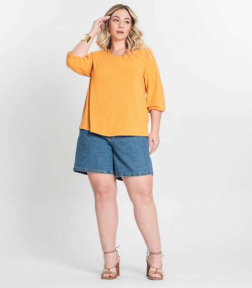 Blusa Canelada Plus Infinita Cor Amarelo