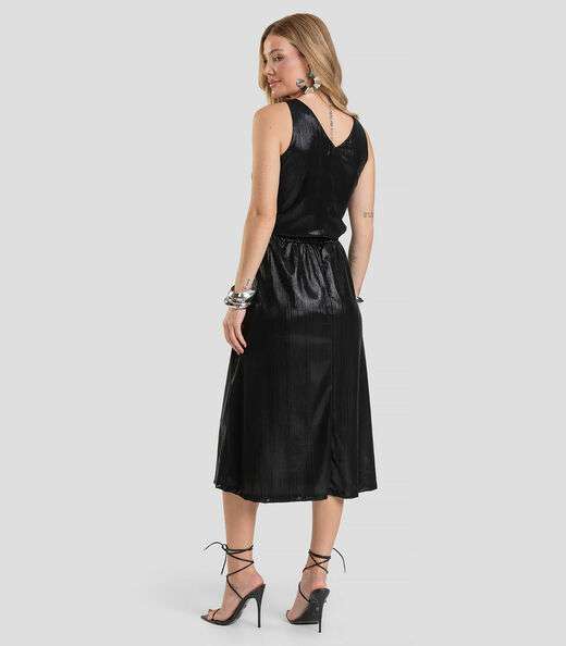 Saia Feminina Midi Plissada Dianna Preto