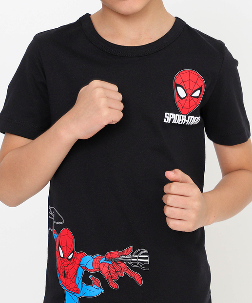 Camiseta Infantil Homem Aranha Marvel Tam 4 a 10 Preto
