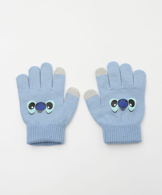 Kit Infantil Touca e Luva Bordado Stitch Disney Tam 4 a 8 Azul