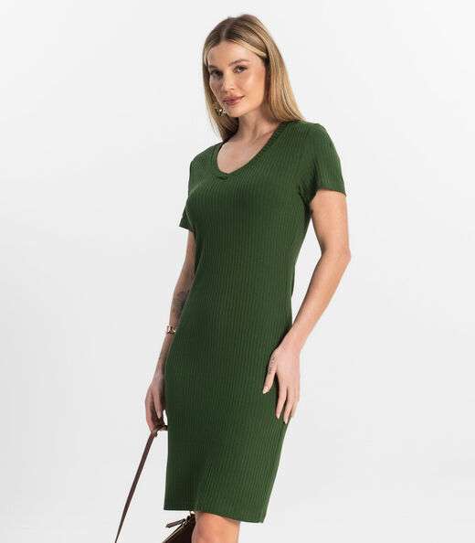 Vestido Feminino Em Ribana Canelada Rovitex Verde