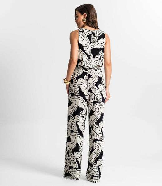 Calça Feminina Pantalona Estampada Endless Preto