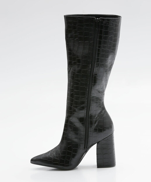 Bota Feminina Cano Alto Textura Croco Via Uno