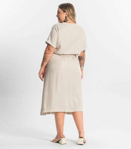 Saia Midi Plus Size Secret Glam Bege