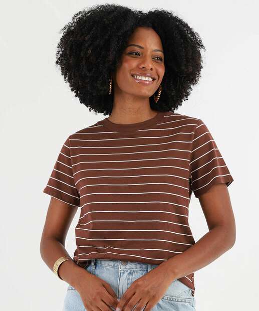 Image_Blusa Feminina Listrada Manga Curta Marisa Marrom