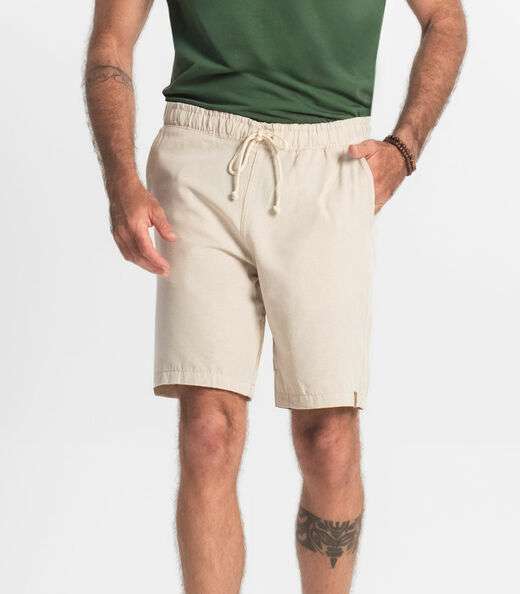 Bermuda Masculina Sarja Elástico E Bolsos Shift Bege