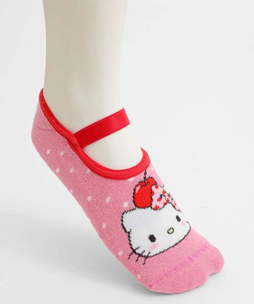 Meia Sapatilha Feminina Antiderrapante Hello Kitty Rosa