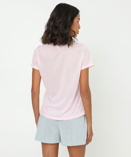 Pijama Feminino Frase Frontal Manga Curta Marisa Rosa
