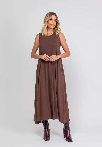 Image_Vestido Longo Regata Com Bolsos Marrom Salvatore