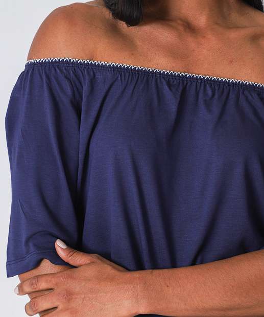 Blusa Feminina Ciganinha Manga Curta Marisa Azul