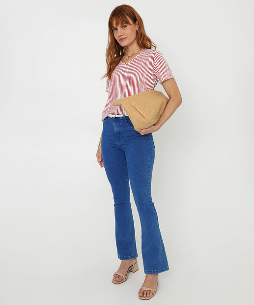 Blusa Feminina Listrada Manga Curta Marisa Vermelho