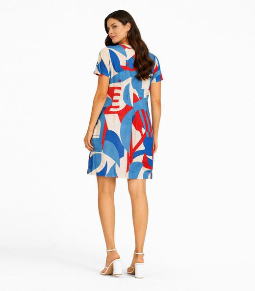Vestido Curto Estampado Com Peitilho Infinita Cor Azul