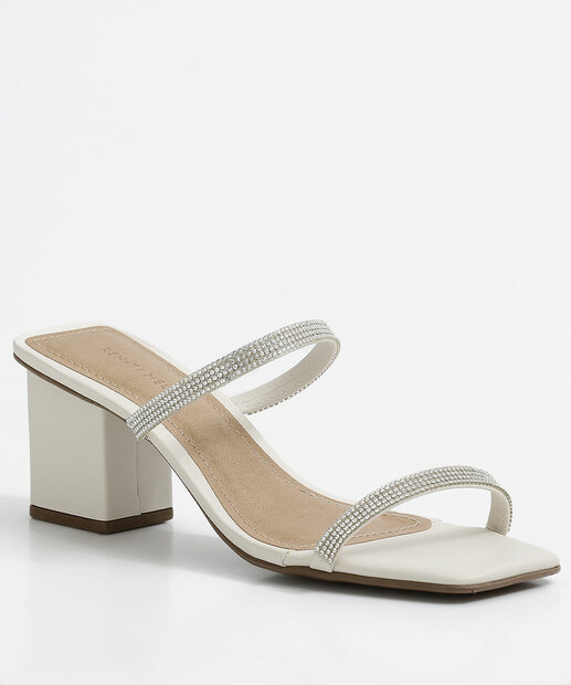 Tamanco Feminino Tiras Strass Salto Grosso Renata Mello