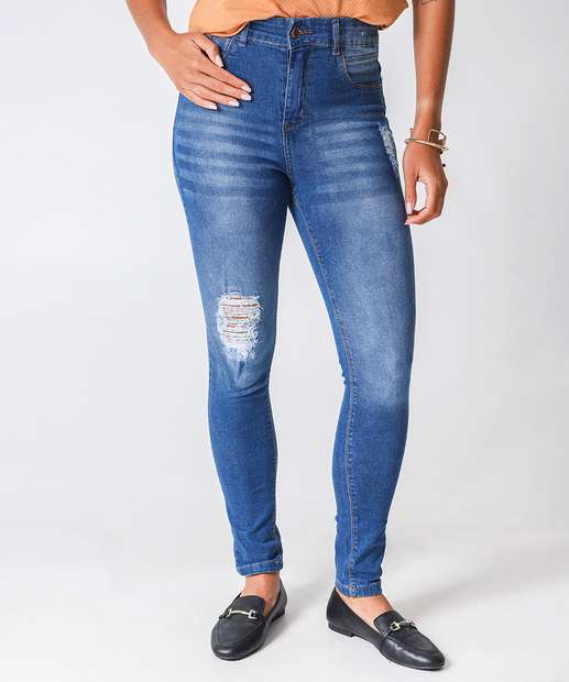 Calça Jeans Skinny Puídos Feminina