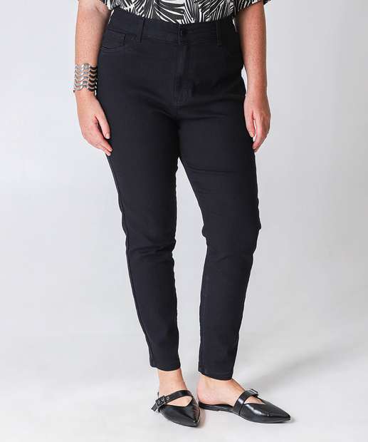 Calça Plus Size Feminina Jeans Skinny Push Up Preto
